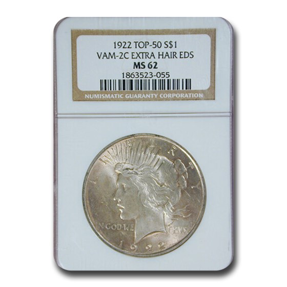 1922 Peace Dollar MS-62 NGC (VAM- 2C Extra Hair EDS, Top 50) 1922 Peace Dollar MS-62 NGC (VAM- 2C Extra Hair EDS, Top 50)